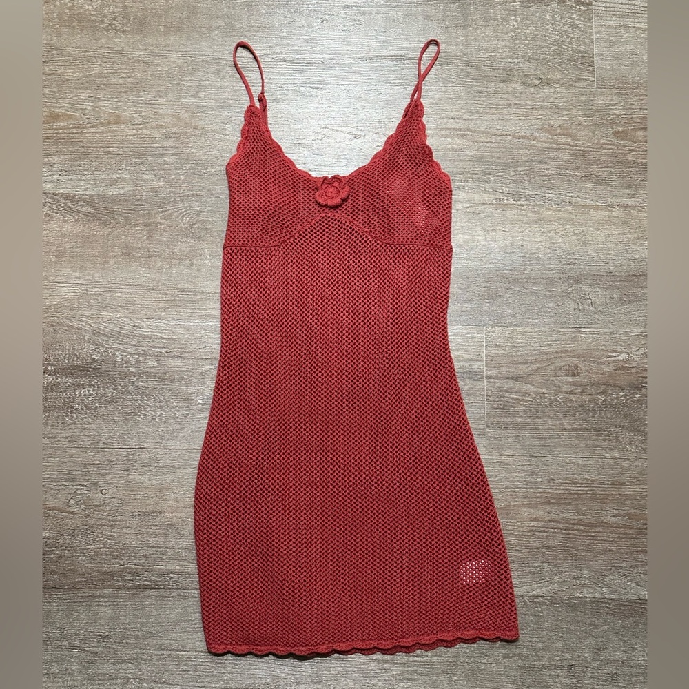 Red Sleeveless Crochet Dress